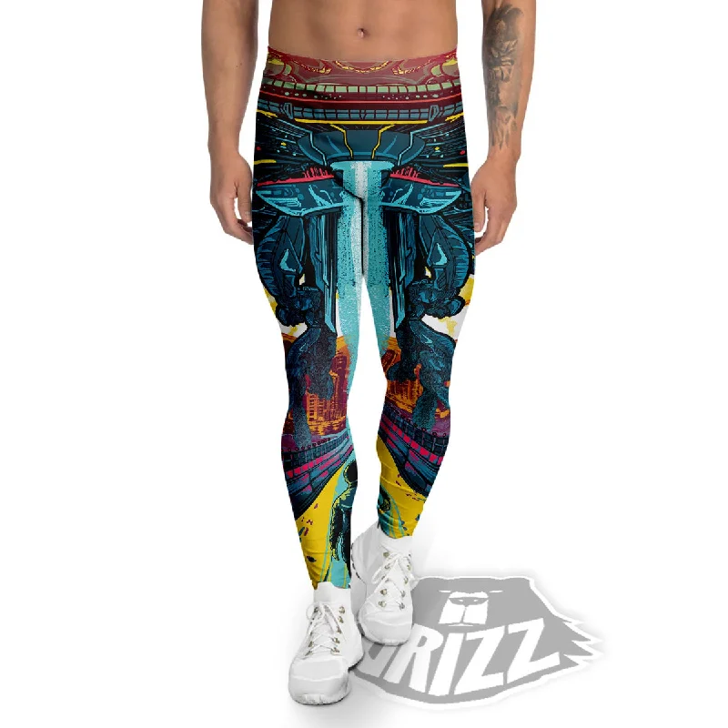 Act Now Aliens Invade earth Print Men's Leggings