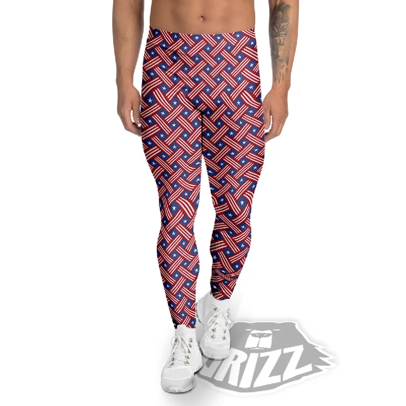Members Only American Flag 4th of July Print Pattern Men's Leggings