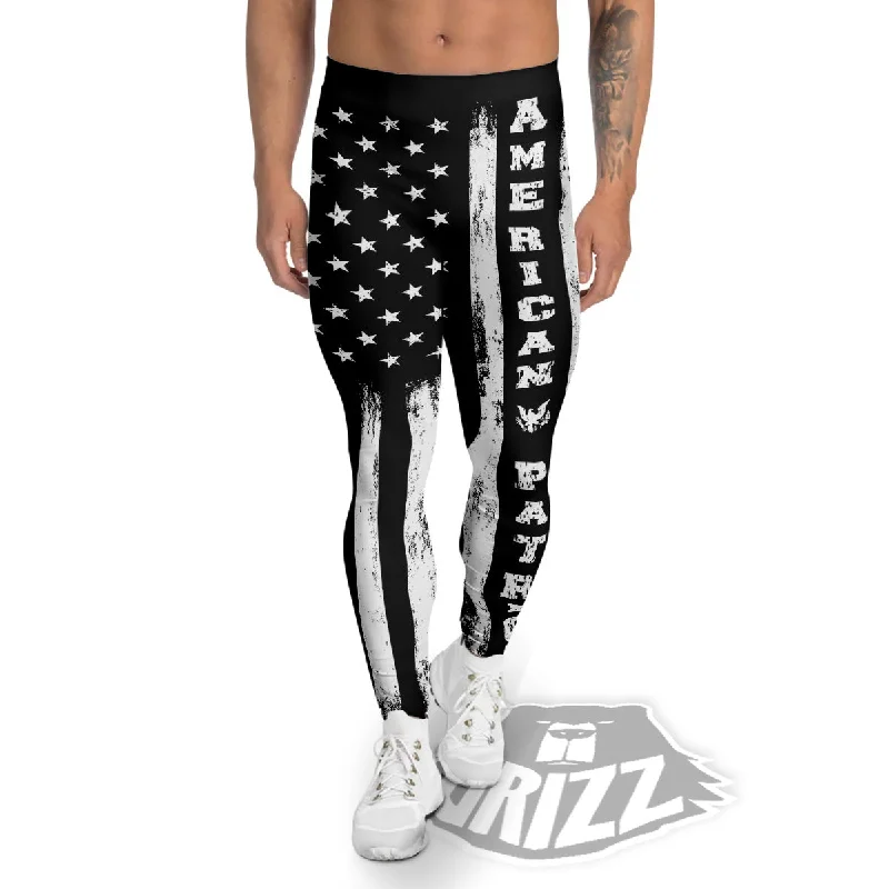 Exclusive Deal American Flag Grunge White And Black Print Men's Leggings