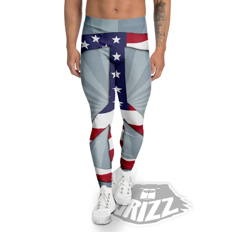 Stock Clearance American Peace Flag Print Men's Leggings