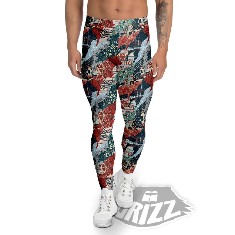 Final Markdown Anchor Abstract Nautical Print Pattern Men's Leggings