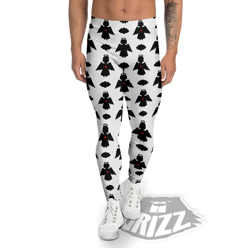 Bonus Savings Angel White And Black Print Pattern Men's Leggings
