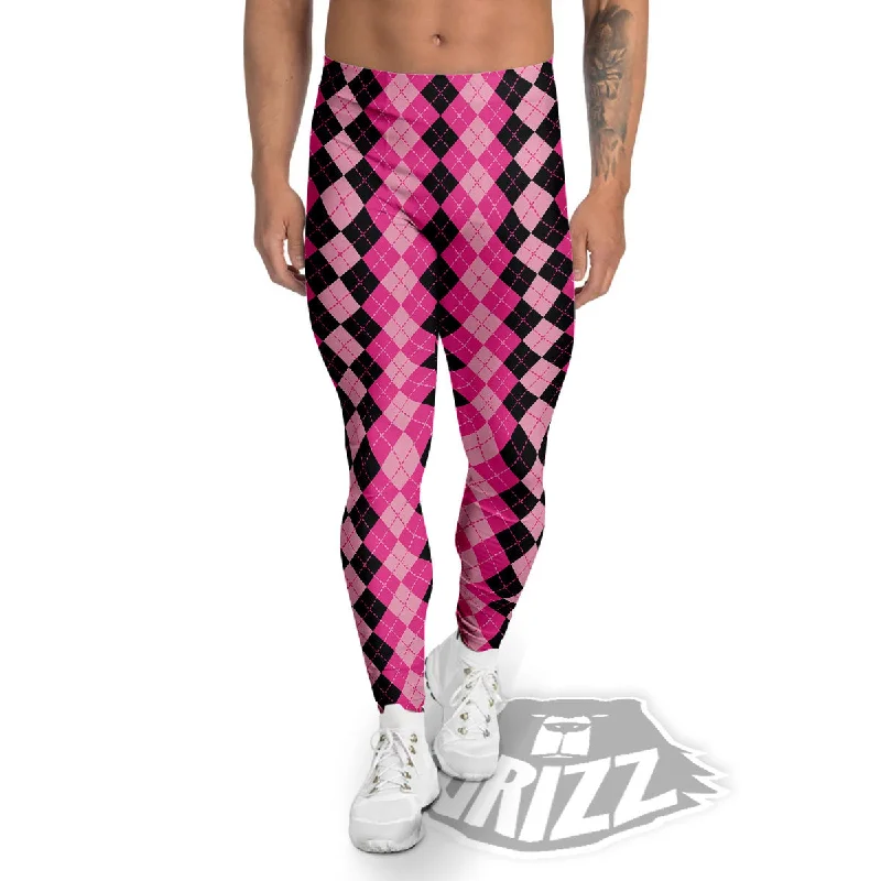 Today’s Deal Argyle Pink And Black Print Pattern Men's Leggings