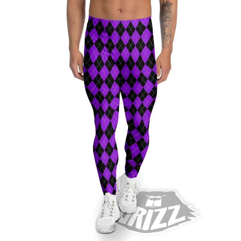 Super Sale Argyle Purple And Black Print Pattern Men's Leggings
