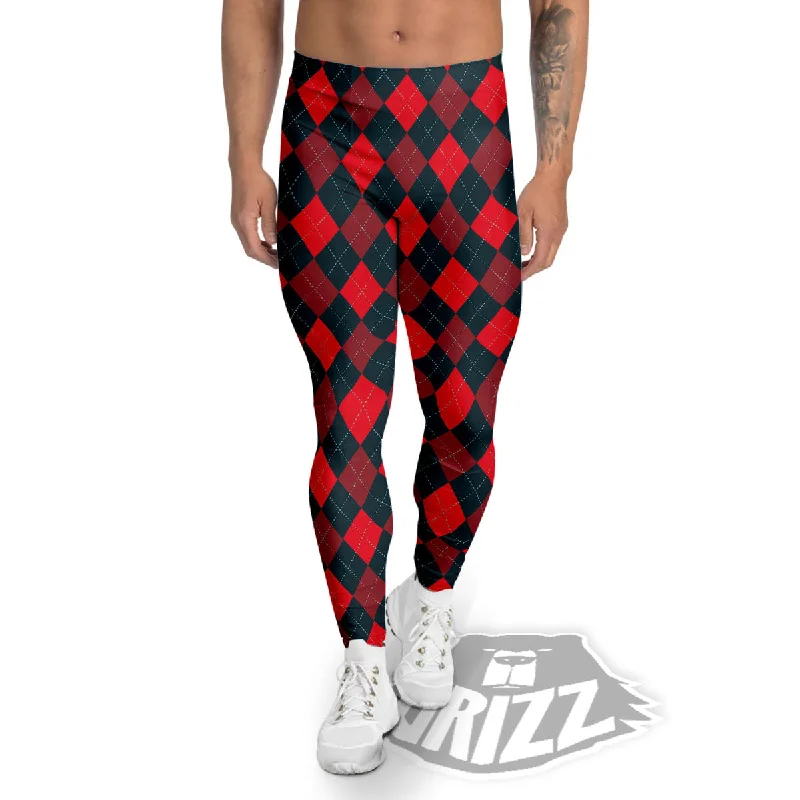 Special Discount Argyle Red And Black Print Pattern Men's Leggings