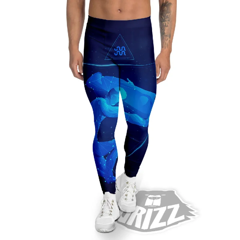 Midnight Madness Astrological And Aquarius Signs Print Men's Leggings