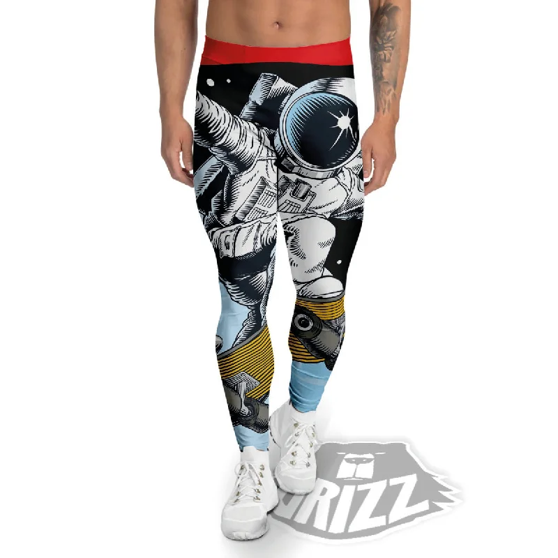 Final Clearance Astronaut Skateboard Print Men's Leggings