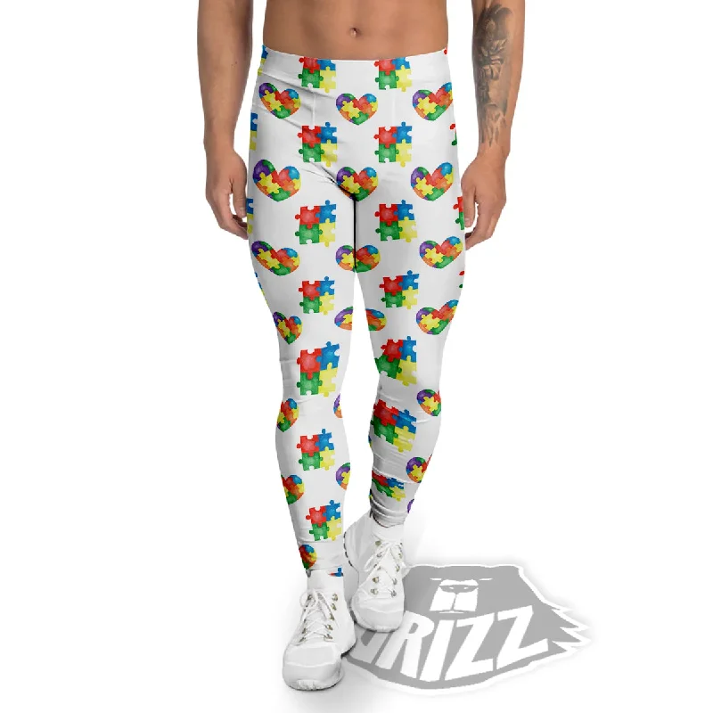 Best Bargains Autism Awareness Heart Print Pattern Men's Leggings