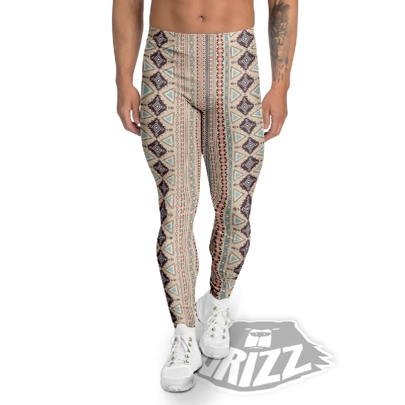 Customer Appreciation Sale Aztec Beige Print Pattern Men's Leggings