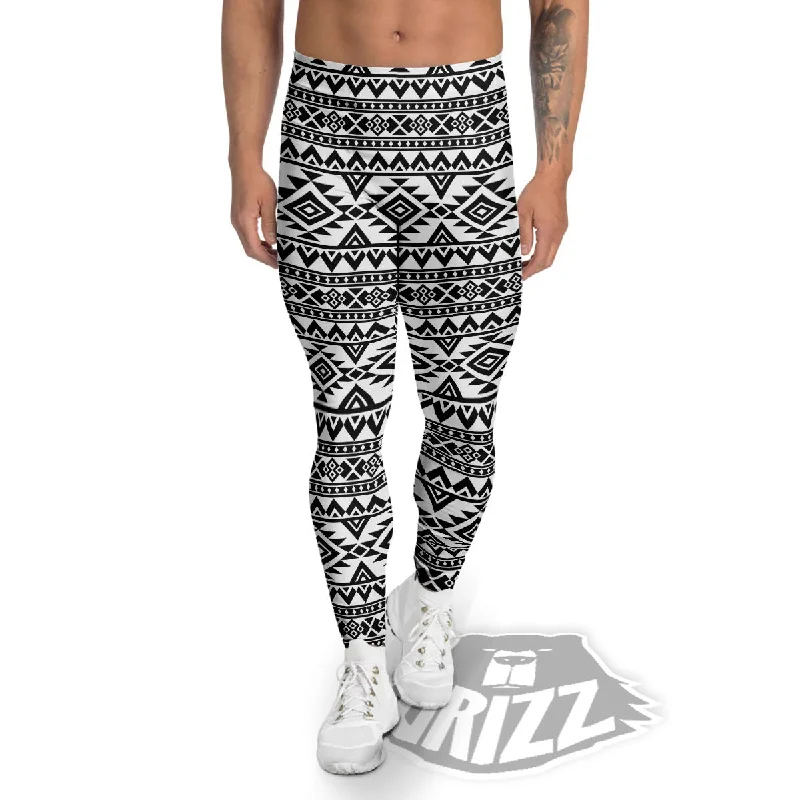 Friends and Family Sale Aztec Black Ethnic Print Pattern Men's Leggings