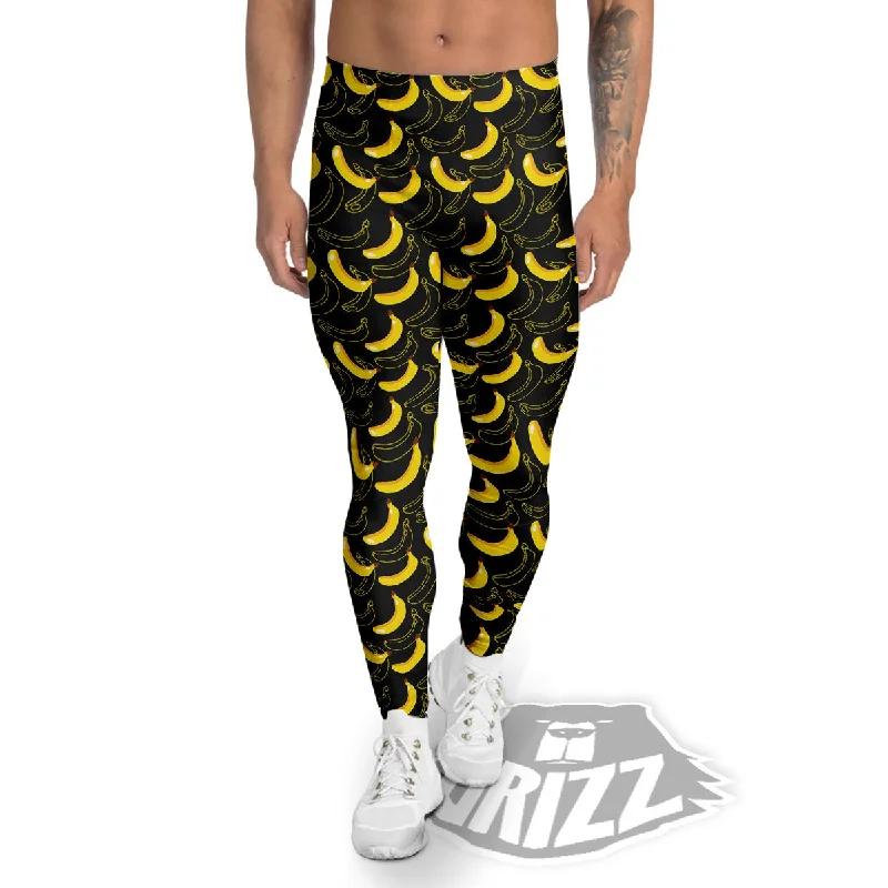 Holiday Sale Banana Black Cartoon Print Pattern Men's Leggings