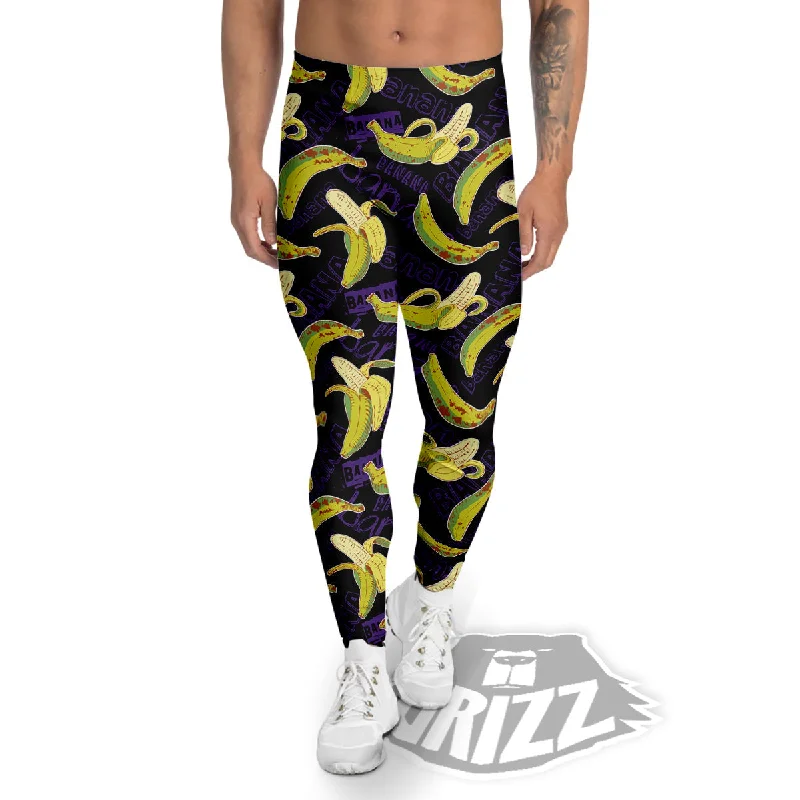 Deal of the Day Banana Color Vintage Purple Print Pattern Men's Leggings