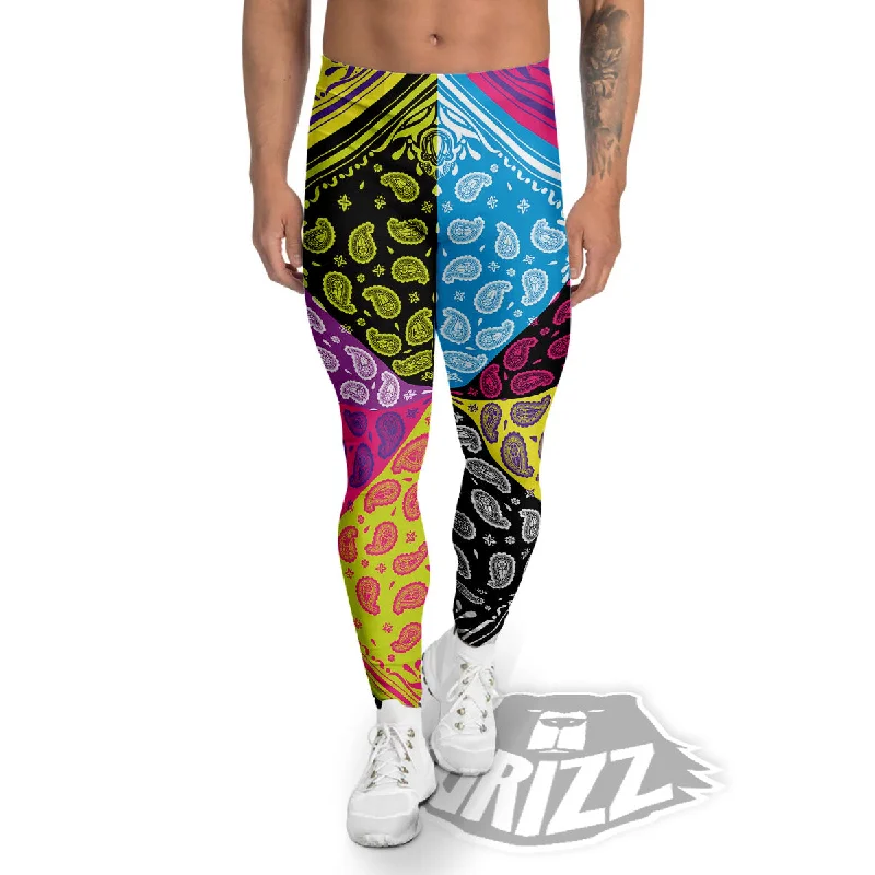 Time-Limited Offer Bandana Paisley Colorful Square Print Men's Leggings