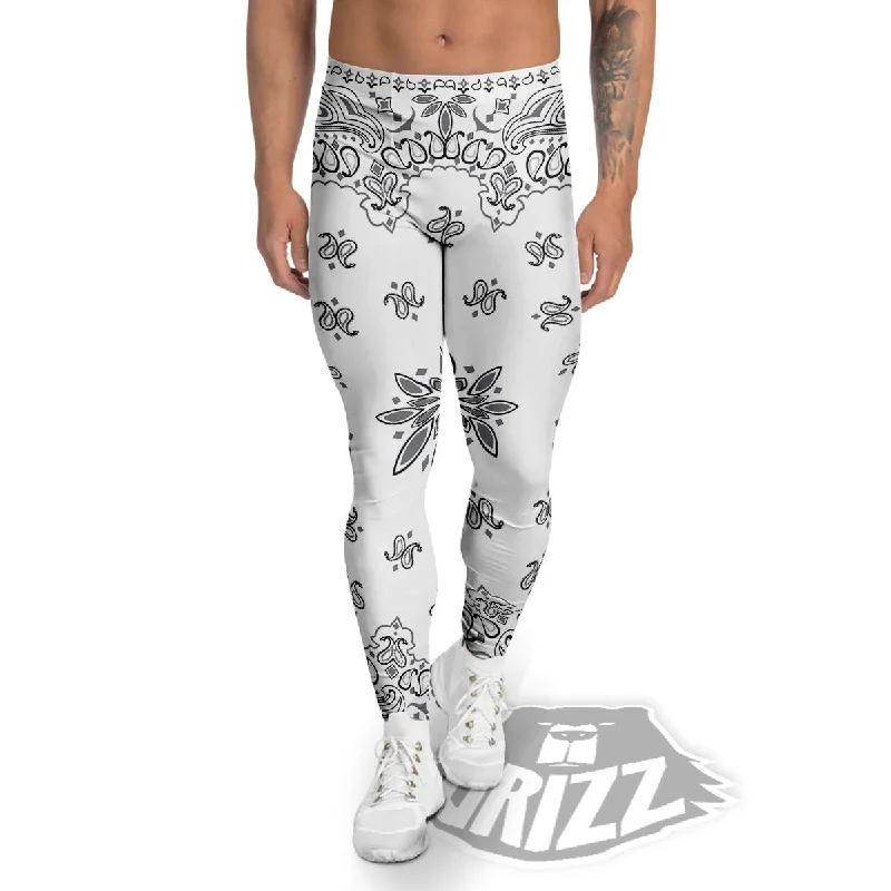 Stock Clearance Bandana White And Black Print Men's Leggings