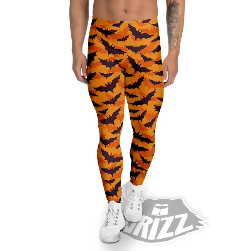 Final Markdown Bats Black And Orange Print Pattern Men's Leggings