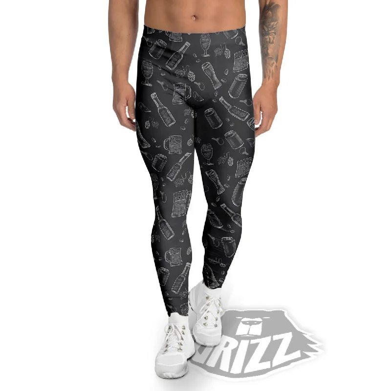 Exclusive Savings Beer White And Black Print Pattern Men's Leggings