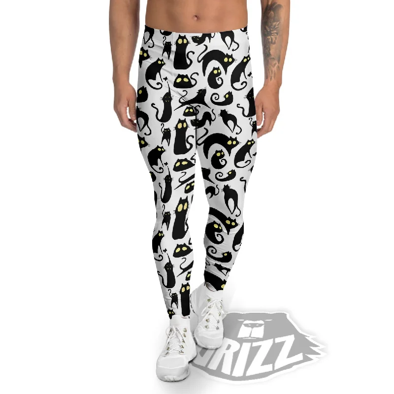 Deal Dash Big Eye Black Cat Halloween Print Pattern Men's Leggings