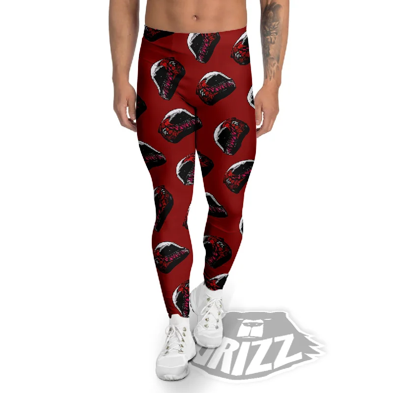 Closeout Biker Helmet Devil Print Pattern Men's Leggings