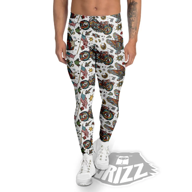 Bonus Savings Bikers Old School Tattoo Print Pattern Men's Leggings