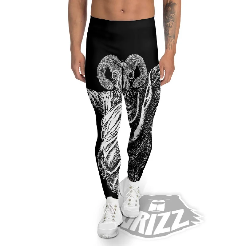 Fantastic Deals Black And White Demon Goat Print Men's Leggings