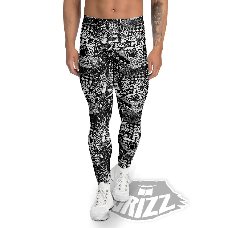 Don't Miss Black and White Graffity Street Art Print Pattern Men's Leggings