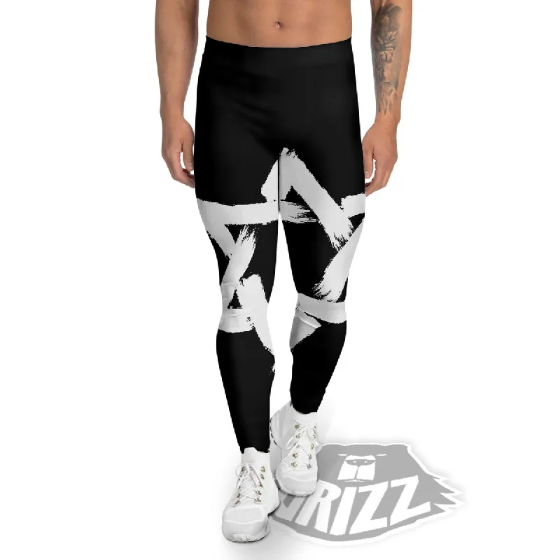 Best Deals Black And White Star of David Print Men's Leggings