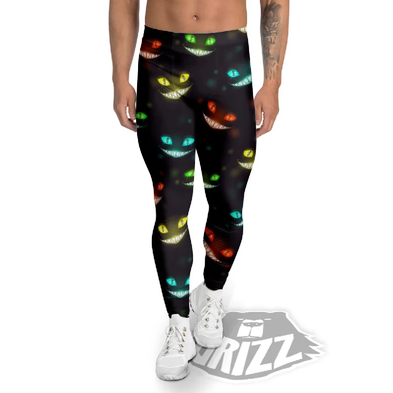 Special Discount Black Cheshire Cat Print Pattern Men's Leggings