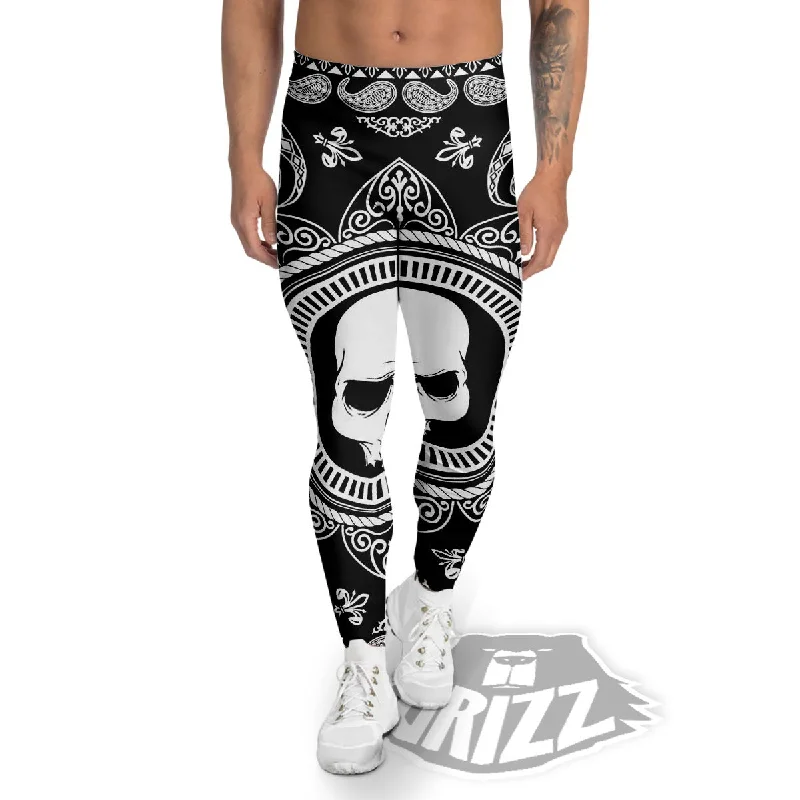 New Deals Black Skull Bandana Print Men's Leggings