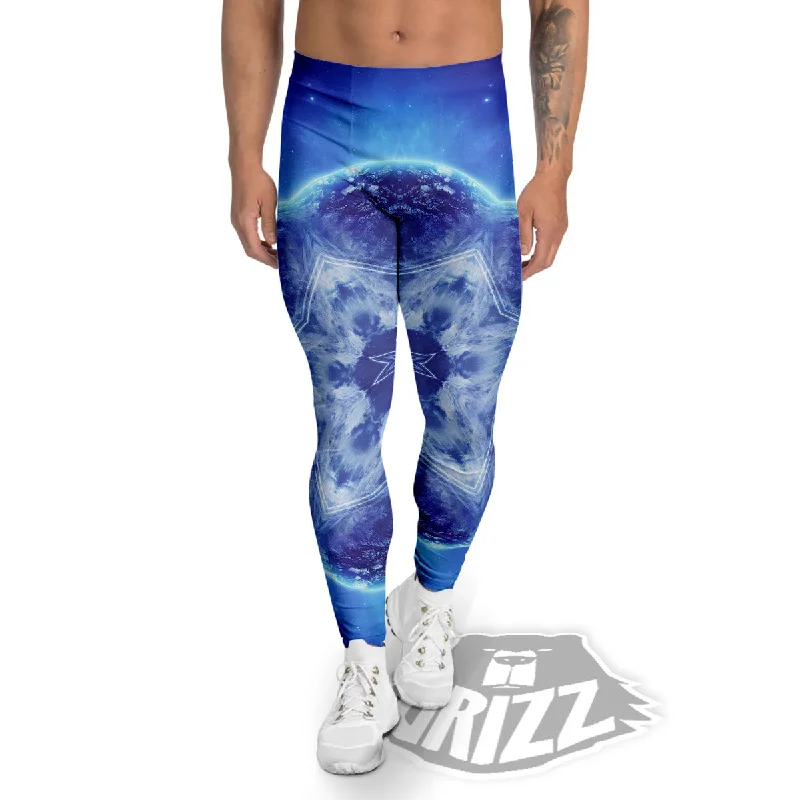 Savings Alert Blue Fractal Kaleidoscope Print Men's Leggings
