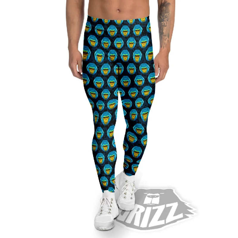 Bargain Blast Blue Head Gorilla Geometric Triangle Print Pattern Men's Leggings