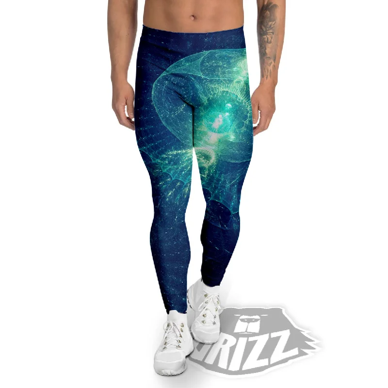 Deal Explosion Blue Jellyfish On Deep Sea Print Men's Leggings