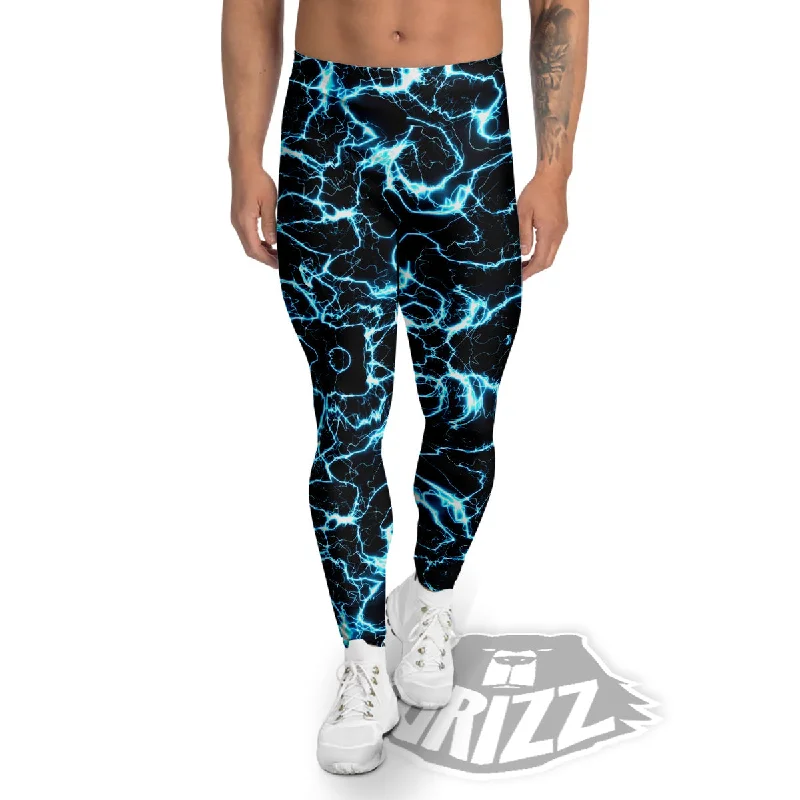 Discount Extravaganza Blue Lightning Explosion Print Pattern Men's Leggings
