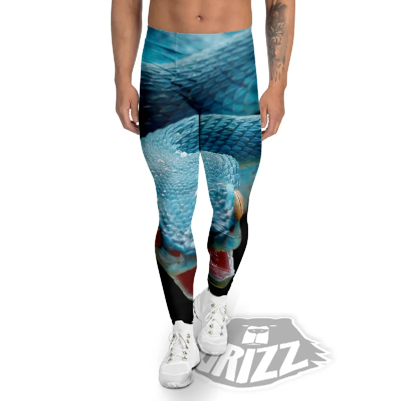 Warehouse Sale Blue Scary Viper Snake Print Men's Leggings