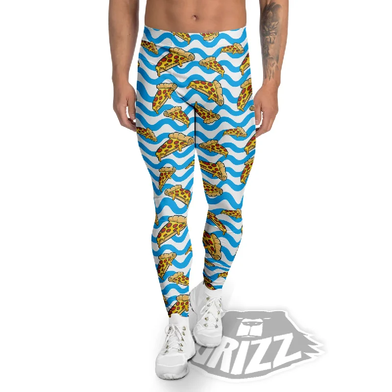 Exclusive Preview Blue Wave Pizza Print Pattern Men's Leggings