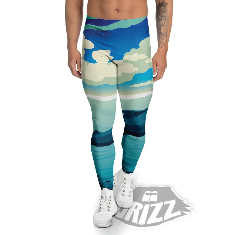 Friends and Family Sale Blue Whale In Deep Sea Print Men's Leggings