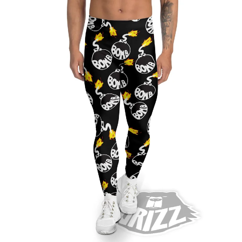 Online Exclusive Bomb And Fire Print Pattern Men's Leggings