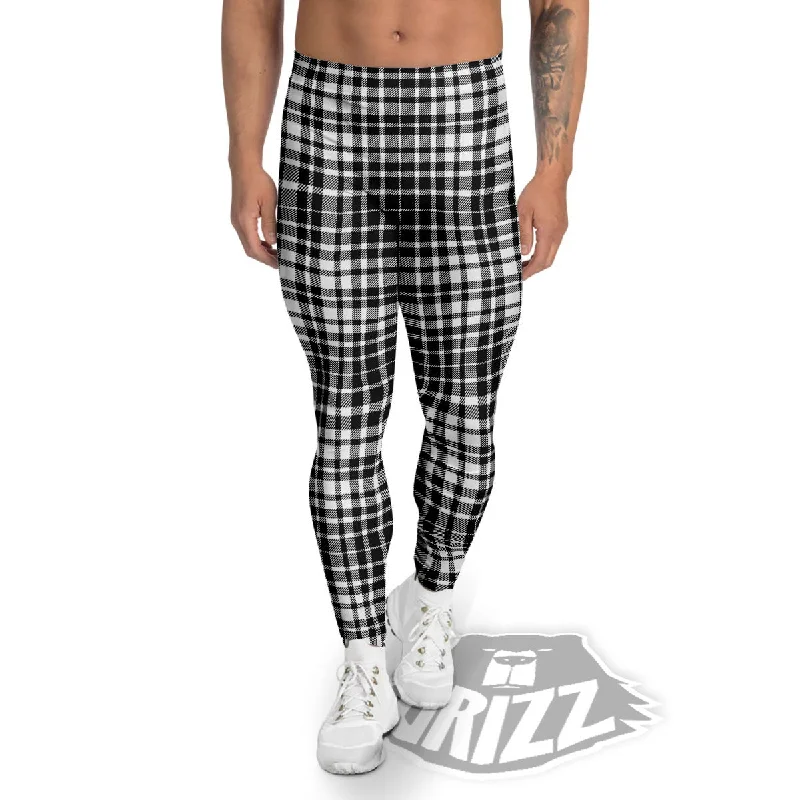 Special Offer Border Tartan White And Black Print Men's Leggings