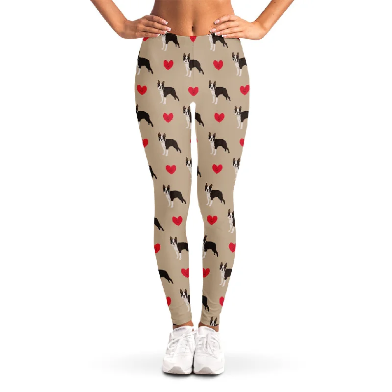 Deal Dash Boston Terrier Heart Pattern Print Women's Leggings