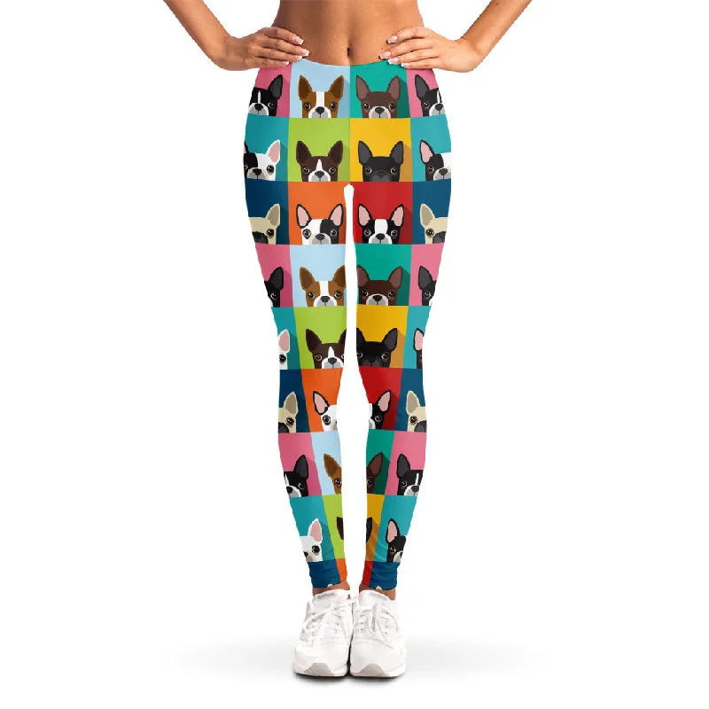 Price Drop Boston Terrier Puppy Faces Print Women's Leggings
