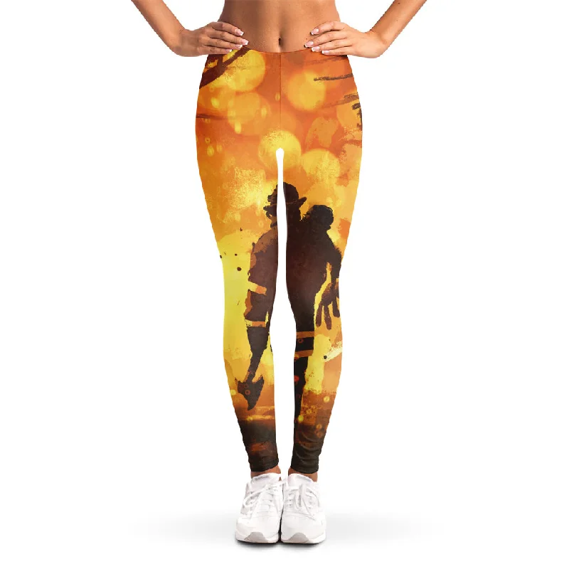 Final Sale Brave Firefighter Painting Print Women's Leggings