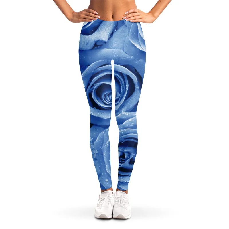 Blowout Deals Bright Blue Rose Print Women's Leggings