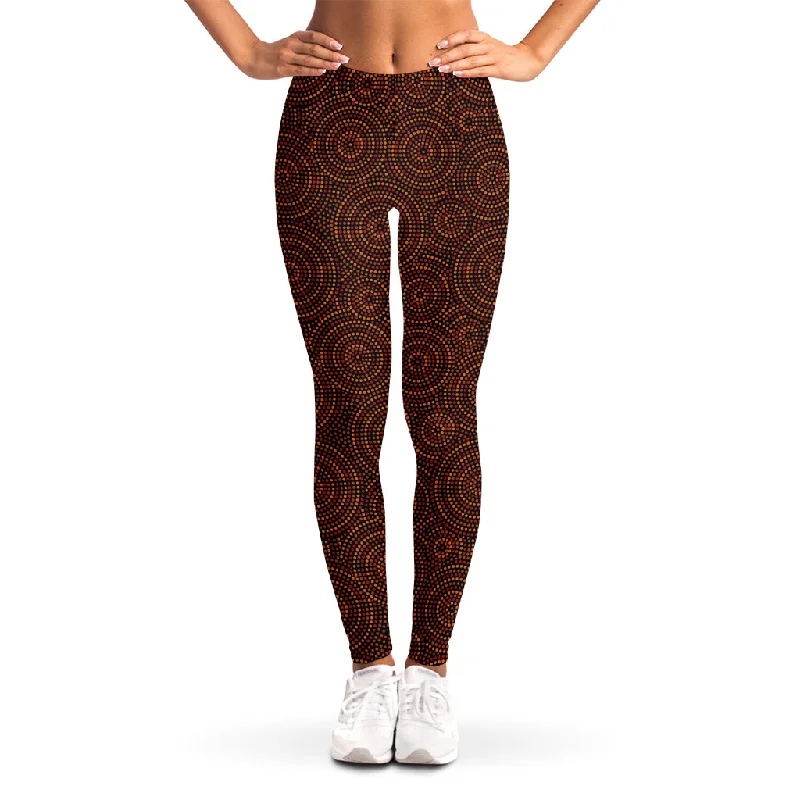 Value Deals Brown Aboriginal Dot Pattern Print Women's Leggings