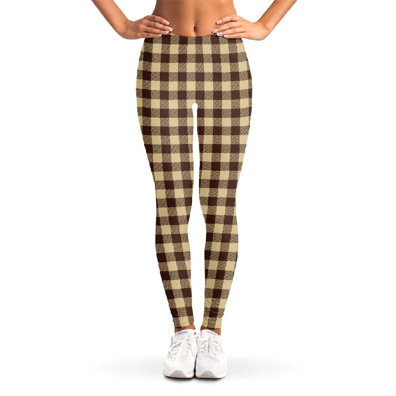 Special Price Brown And Beige Buffalo Check Print Women's Leggings