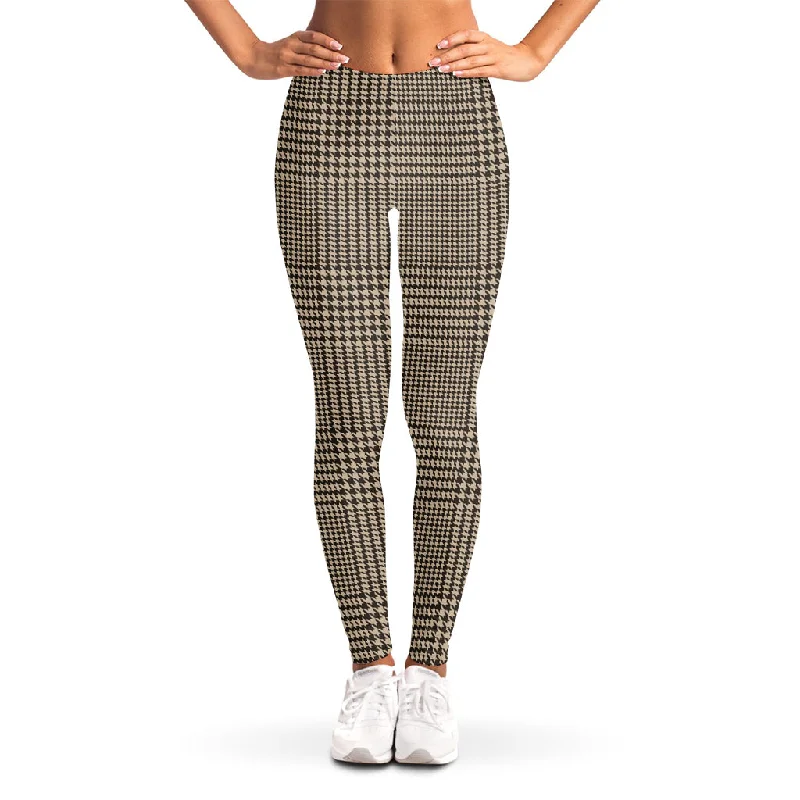 Super Bargain Brown And Beige Glen Plaid Print Women's Leggings