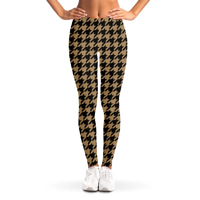 Hurry In Brown And Black Houndstooth Print Women's Leggings
