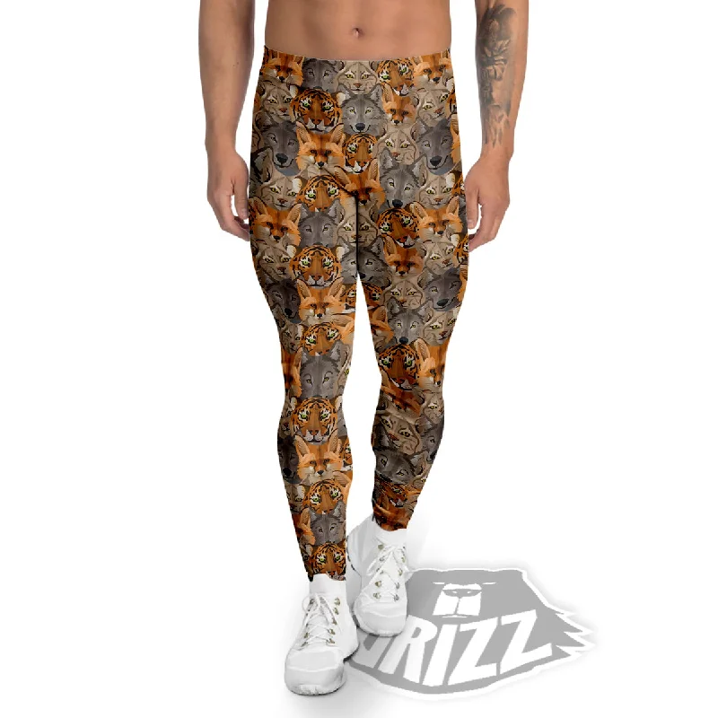 Time-Limited Offer Brown And Orange Wild Animals Print Pattern Men's Leggings