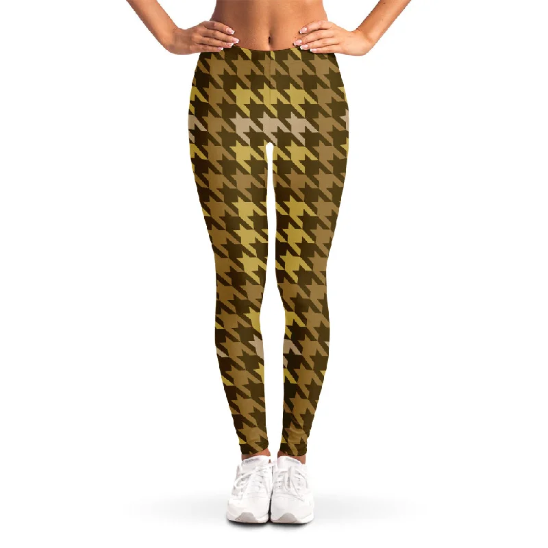 New Deals Brown And Tan Houndstooth Pattern Print Women's Leggings