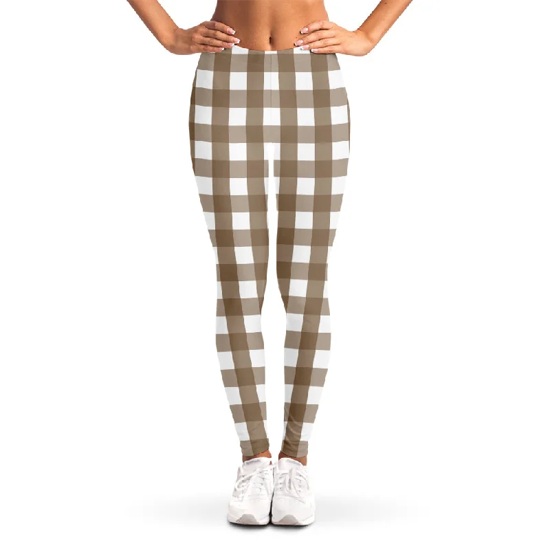 Markdowns Brown And White Check Pattern Print Women's Leggings