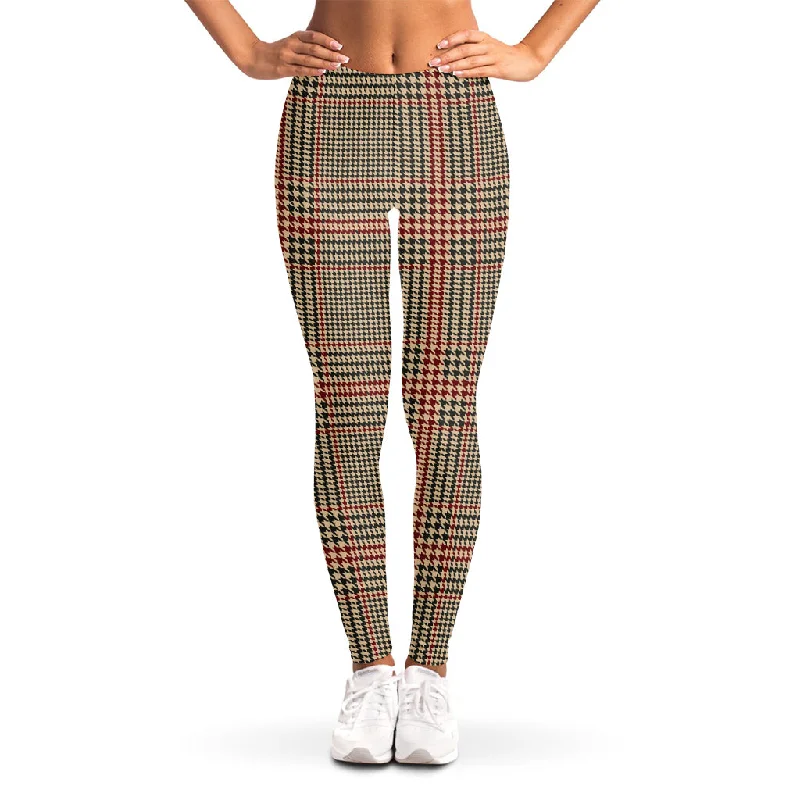 Amazing Deals Brown Beige And Red Glen Plaid Print Women's Leggings