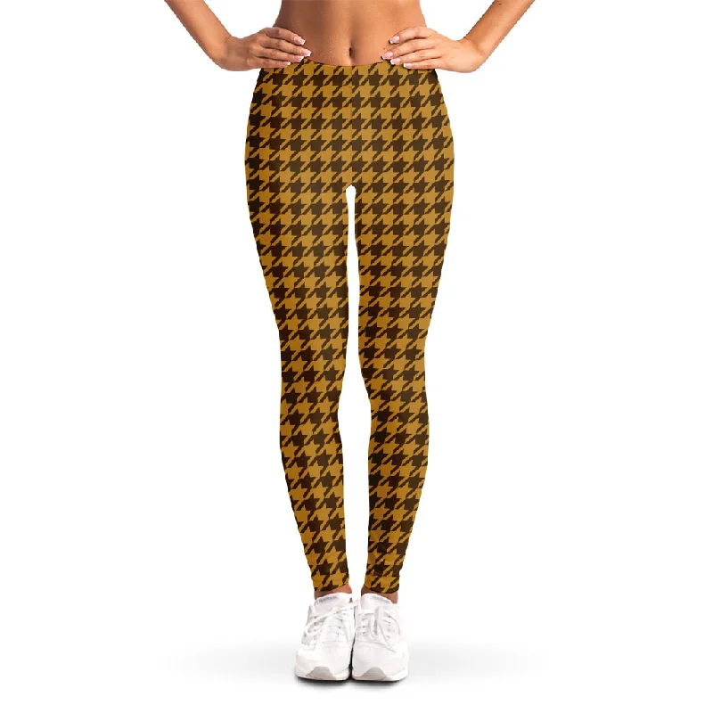 Deal Alert Brown Houndstooth Pattern Print Women's Leggings